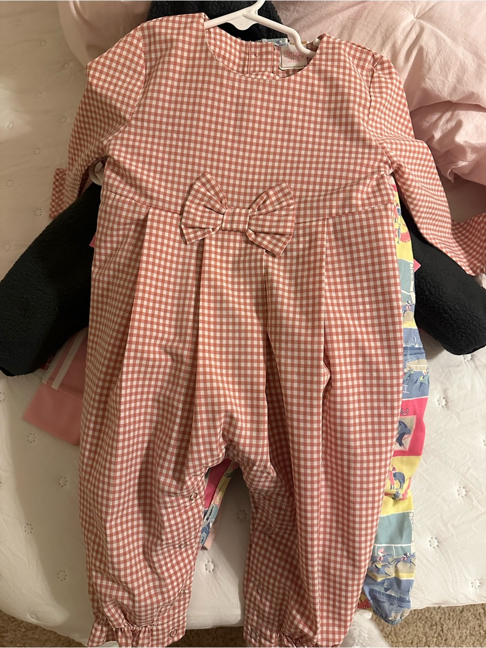 Pink Gingham Bow-Front Baby Romper
